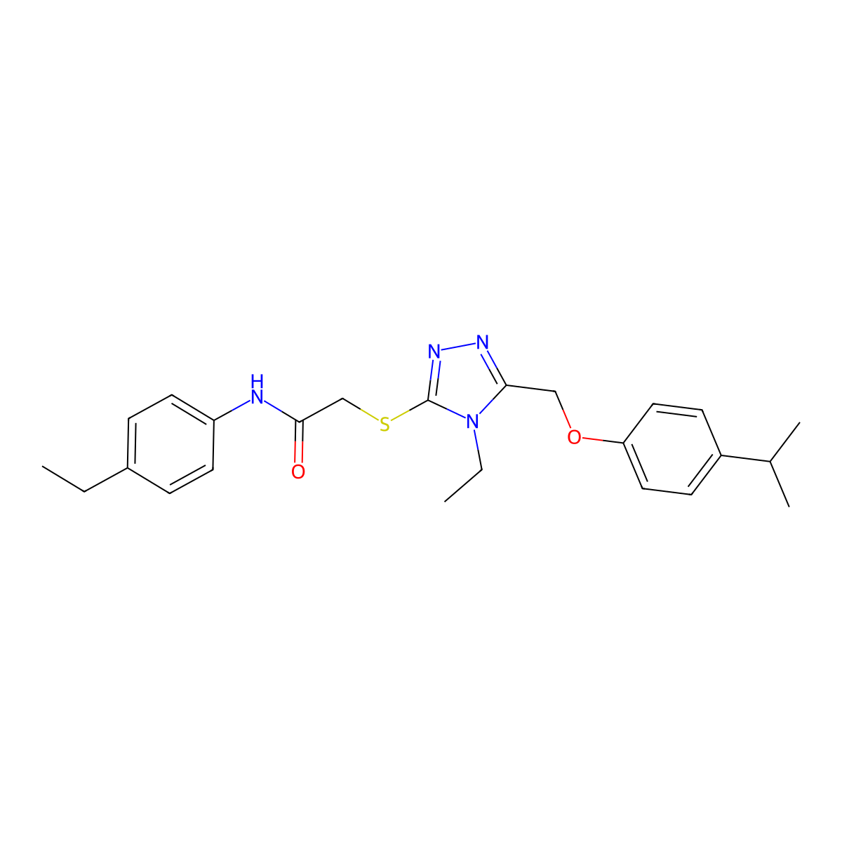 N-(4-ethylphenyl)-2-[[4-ethyl-5-[(4-propan-2-ylphenoxy)methyl]-1,2,4-triazol-3-yl]sulfanyl]acetamide molecular structure, CAS 693230-81-8