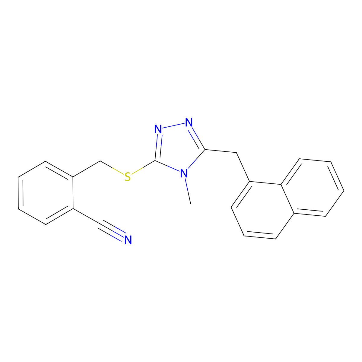 2-[[4-Methyl-5-(naphthalen-1-ylmethyl)-1,2,4-triazol-3-yl]sulfanylmethyl]benzonitrile molecular structure, CAS 693230-93-2