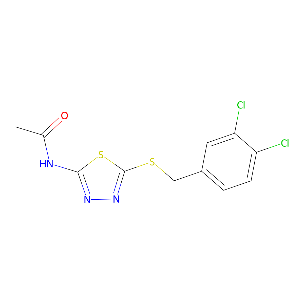 N-(5-((3,4-dichlorobenzyl)thio)-1,3,4-thiadiazol-2-yl)acetamide molecular structure, CAS 693231-02-6