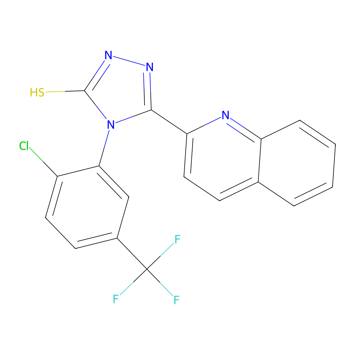 4-[2-chloro-5-(trifluoromethyl)phenyl]-3-quinolin-2-yl-1H-1,2,4-triazole-5-thione molecular structure, CAS 693231-29-7