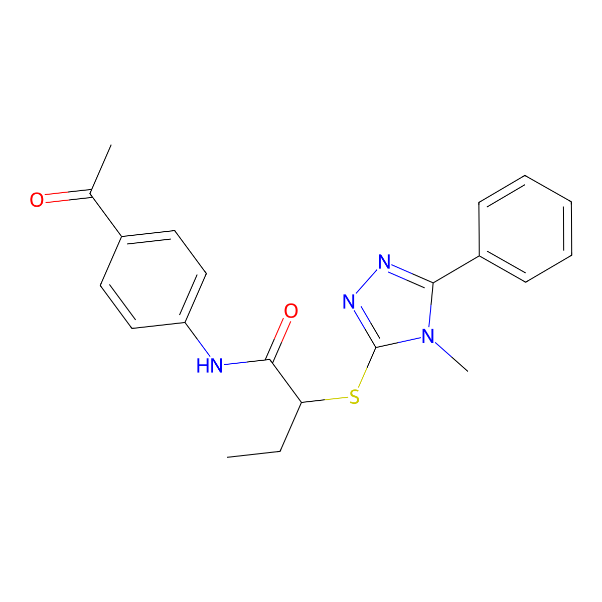 N-(4-acetylphenyl)-2-[(4-methyl-5-phenyl-1,2,4-triazol-3-yl)sulfanyl]butanamide molecular structure, CAS 693231-30-0