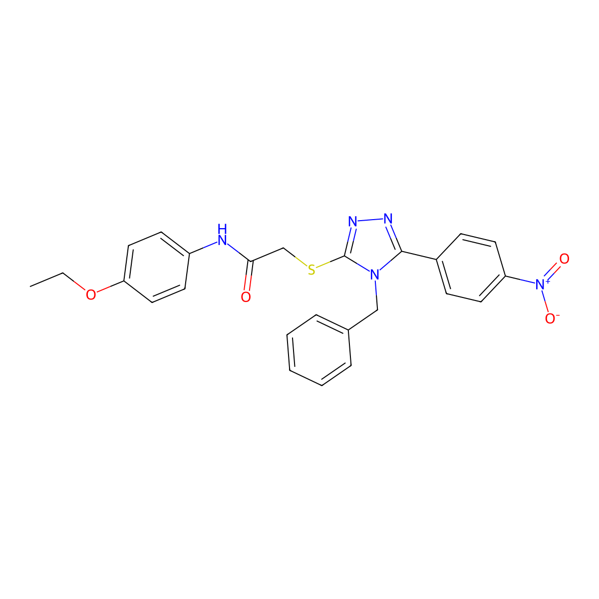 2-[[4-benzyl-5-(4-nitrophenyl)-1,2,4-triazol-3-yl]sulfanyl]-N-(4-ethoxyphenyl)acetamide molecular structure, CAS 693231-35-5