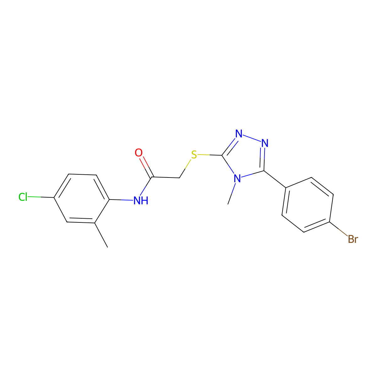 2-[[5-(4-bromophenyl)-4-methyl-1,2,4-triazol-3-yl]sulfanyl]-N-(4-chloro-2-methylphenyl)acetamide molecular structure, CAS 693231-40-2