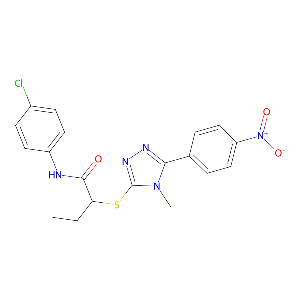 N-(4-chlorophenyl)-2-[[4-methyl-5-(4-nitrophenyl)-1,2,4-triazol-3-yl]sulfanyl]butanamide molecular structure, CAS 693231-52-6