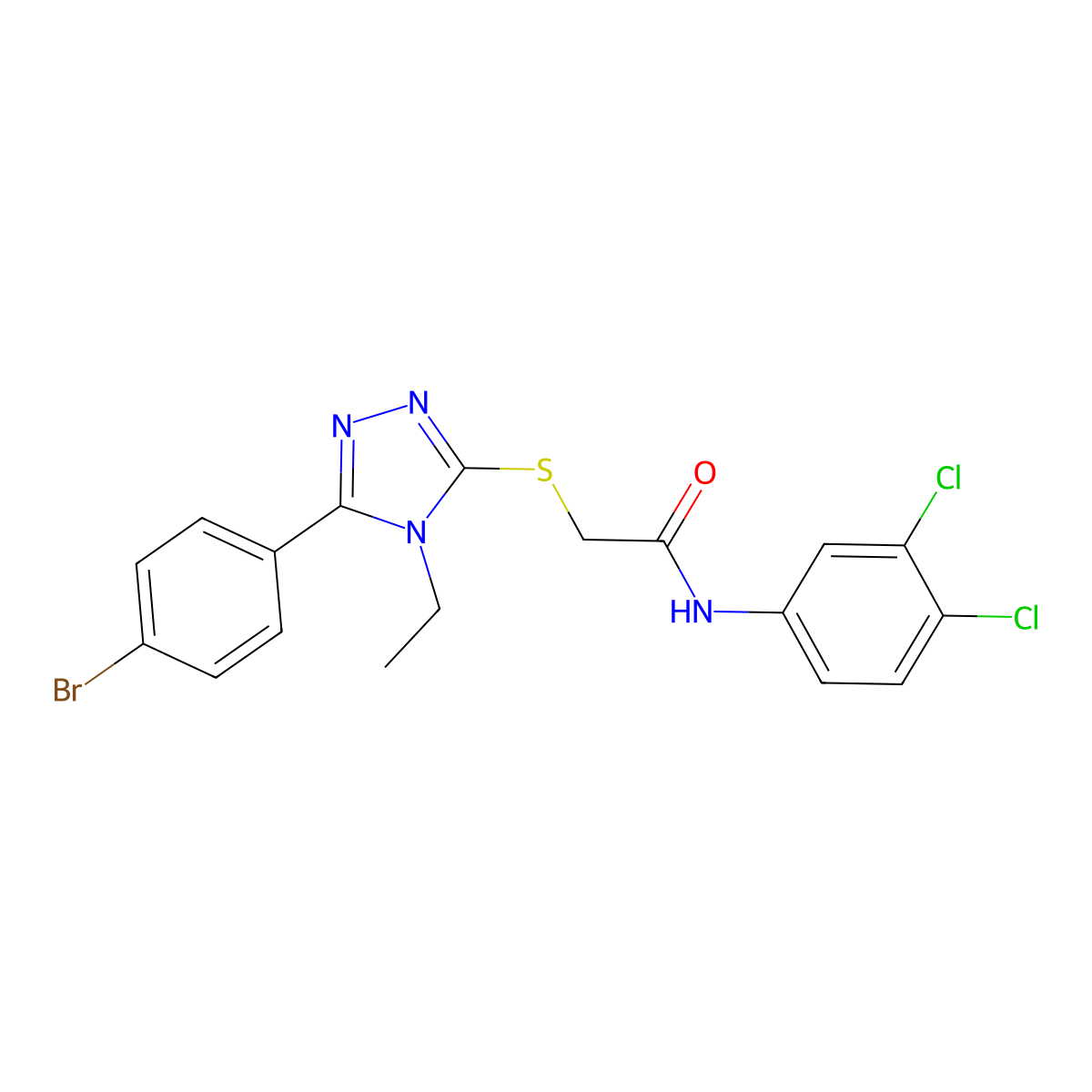2-[[5-(4-bromophenyl)-4-ethyl-1,2,4-triazol-3-yl]sulfanyl]-N-(3,4-dichlorophenyl)acetamide molecular structure, CAS 693231-55-9