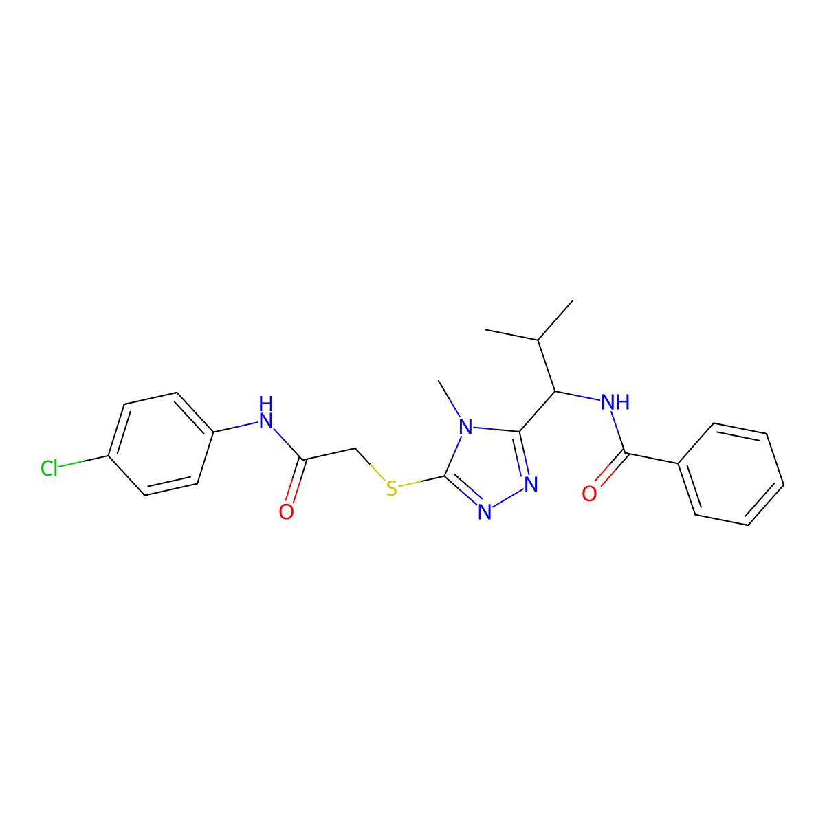 N-[1-[5-[2-(4-chloroanilino)-2-oxoethyl]sulfanyl-4-methyl-1,2,4-triazol-3-yl]-2-methylpropyl]benzamide molecular structure, CAS 693231-61-7