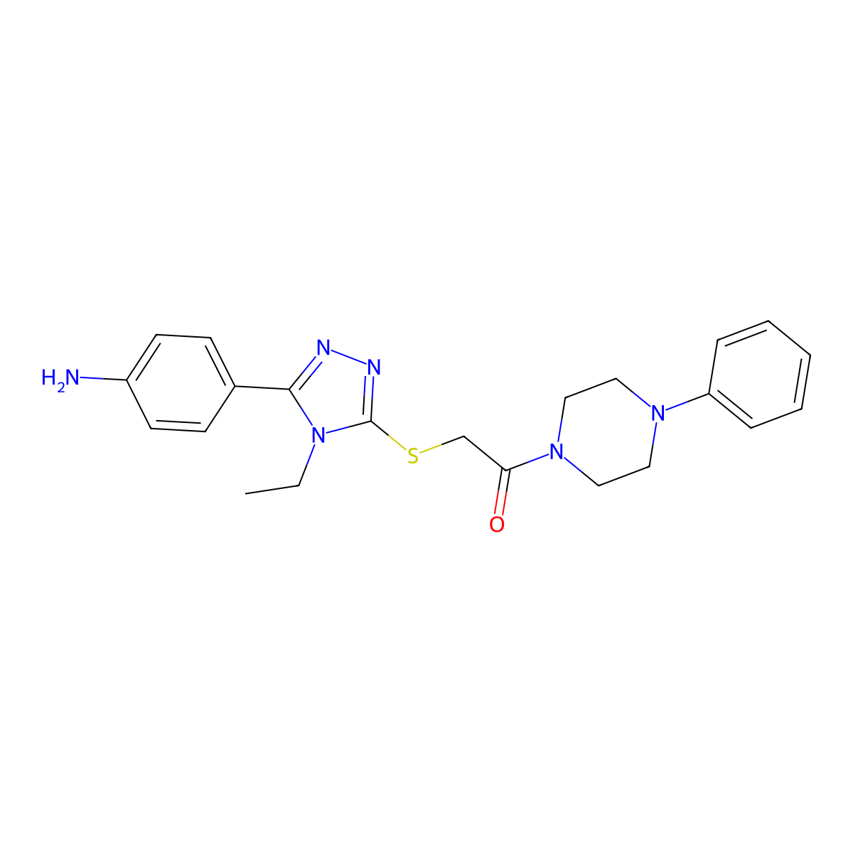2-[[5-(4-Aminophenyl)-4-ethyl-1,2,4-triazol-3-yl]sulfanyl]-1-(4-phenylpiperazin-1-yl)ethanone molecular structure, CAS 693231-64-0