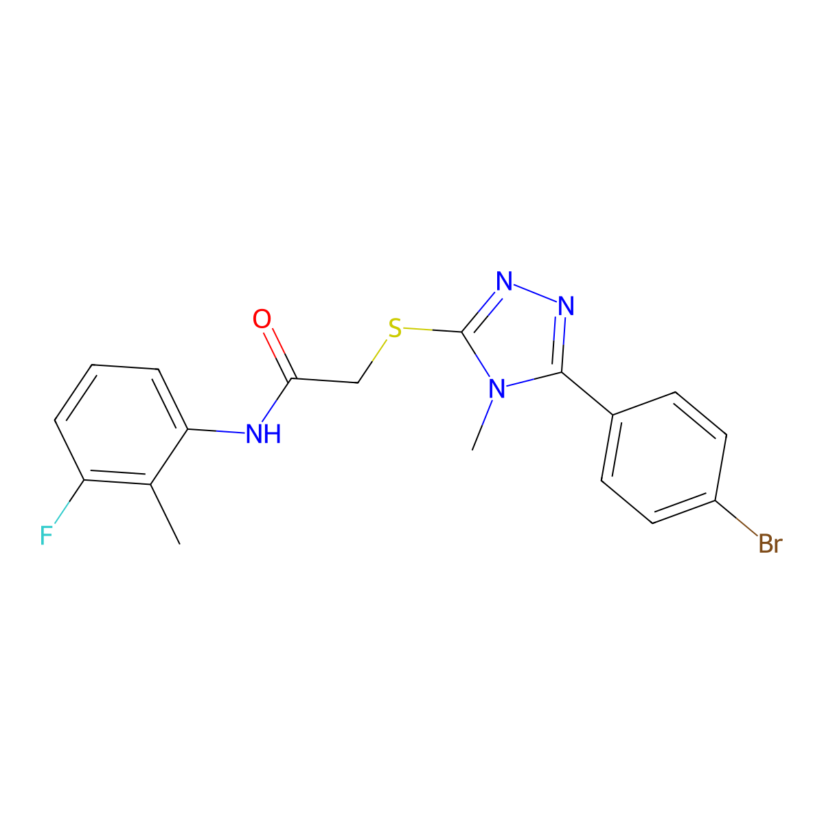 2-[[5-(4-bromophenyl)-4-methyl-1,2,4-triazol-3-yl]sulfanyl]-N-(3-fluoro-2-methylphenyl)acetamide molecular structure, CAS 693231-72-0