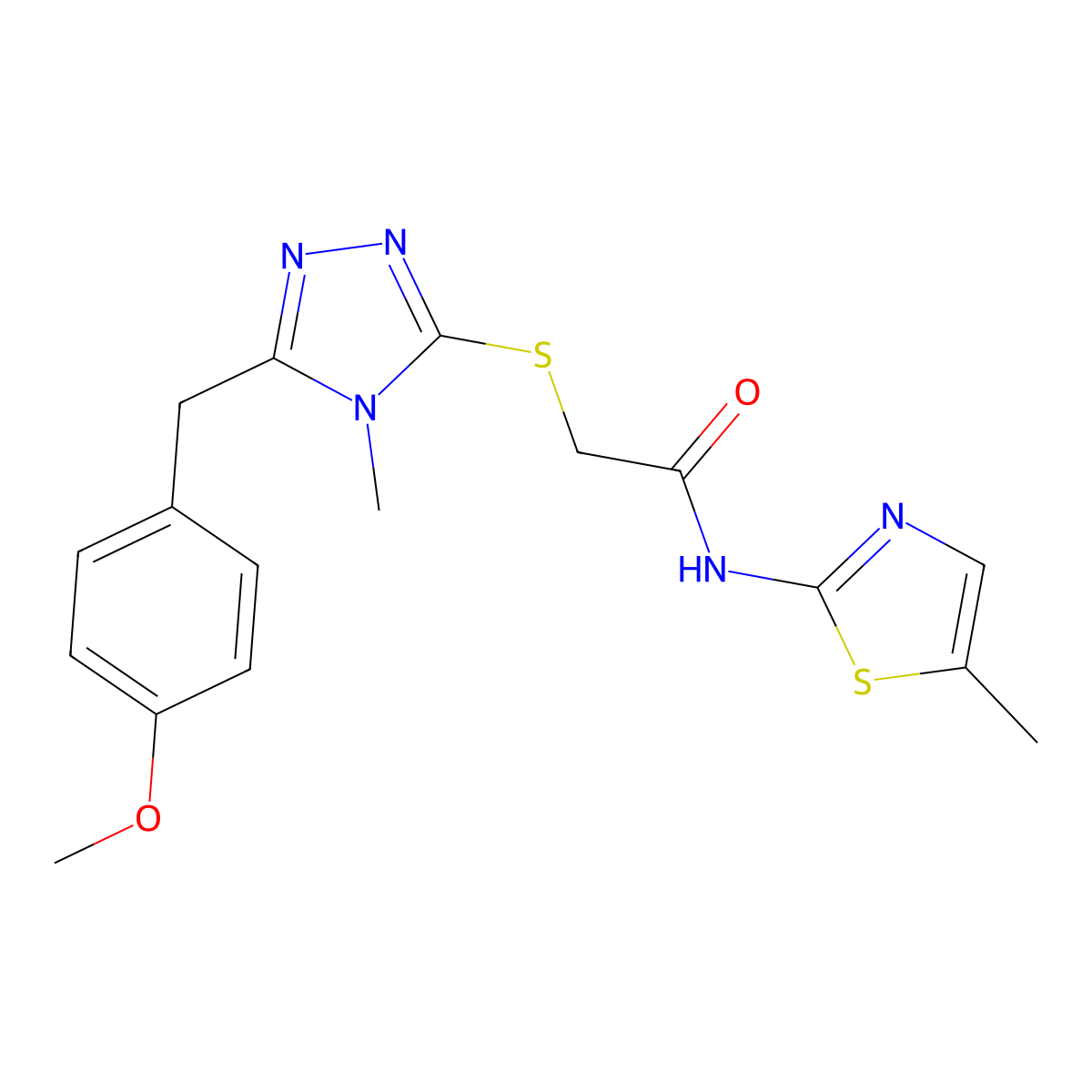 2-[[5-[(4-methoxyphenyl)methyl]-4-methyl-1,2,4-triazol-3-yl]sulfanyl]-N-(5-methyl-1,3-thiazol-2-yl)acetamide molecular structure, CAS 693231-79-7