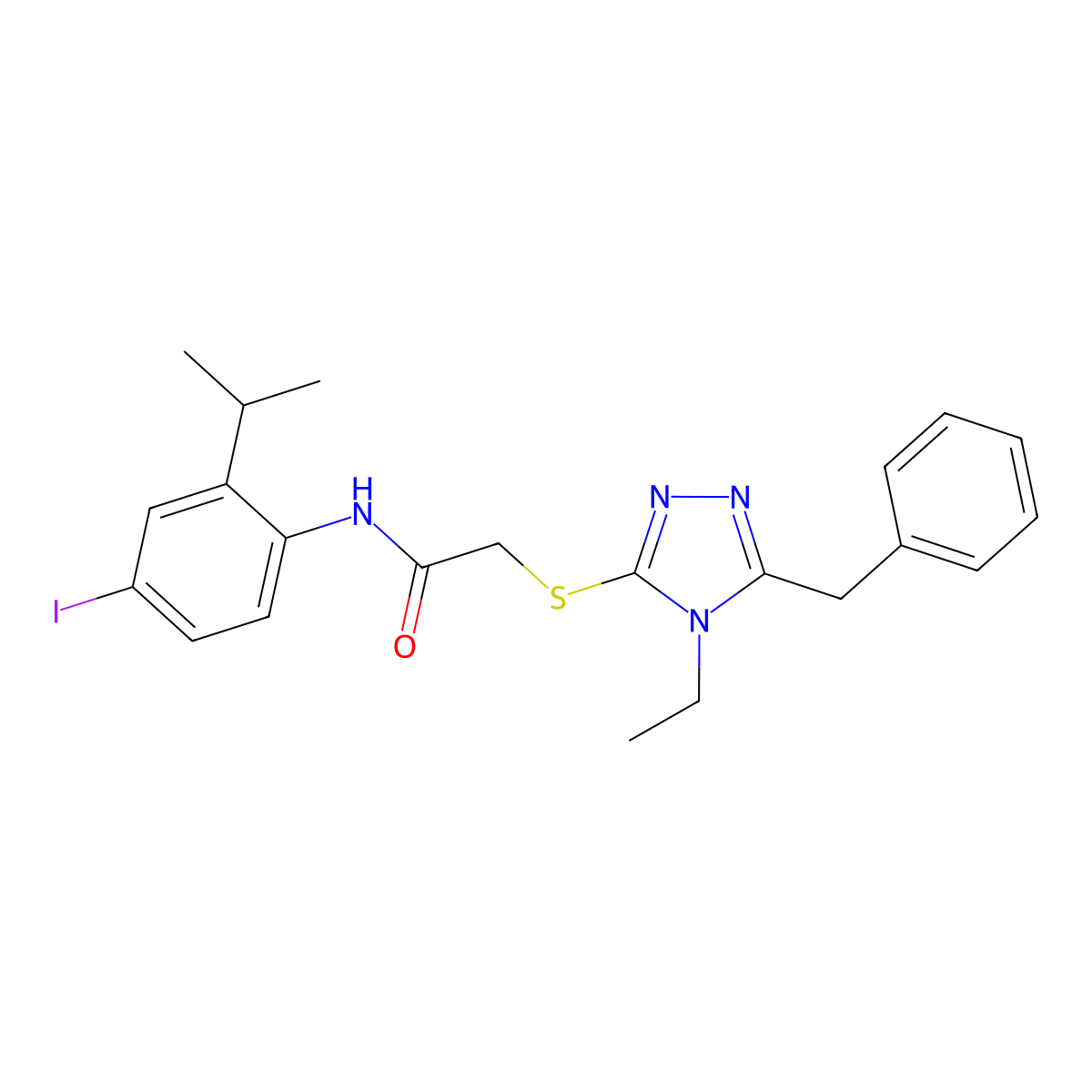 2-[(5-benzyl-4-ethyl-1,2,4-triazol-3-yl)sulfanyl]-N-(4-iodo-2-propan-2-ylphenyl)acetamide molecular structure, CAS 693231-91-3