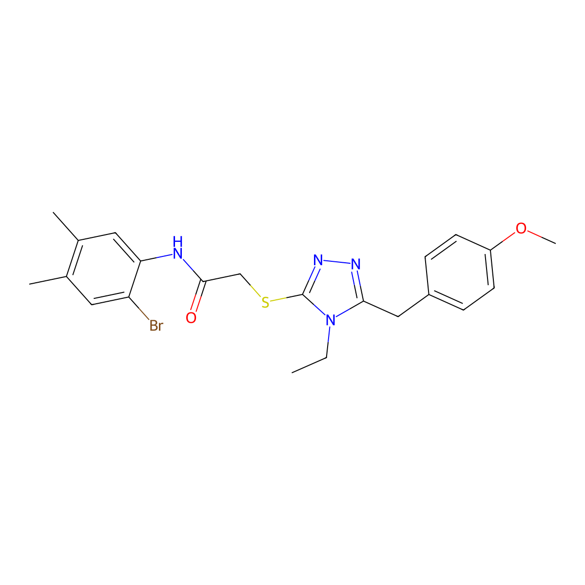 N-(2-bromo-4,5-dimethylphenyl)-2-[[4-ethyl-5-[(4-methoxyphenyl)methyl]-1,2,4-triazol-3-yl]sulfanyl]acetamide molecular structure, CAS 693231-93-5