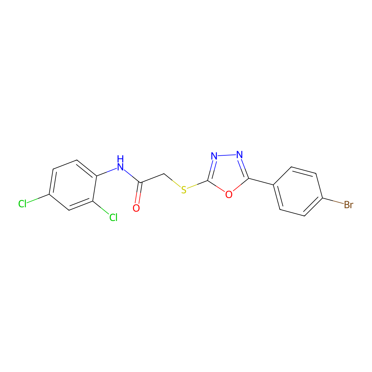 2-[[5-(4-bromophenyl)-1,3,4-oxadiazol-2-yl]sulfanyl]-N-(2,4-dichlorophenyl)acetamide molecular structure, CAS 693232-01-8