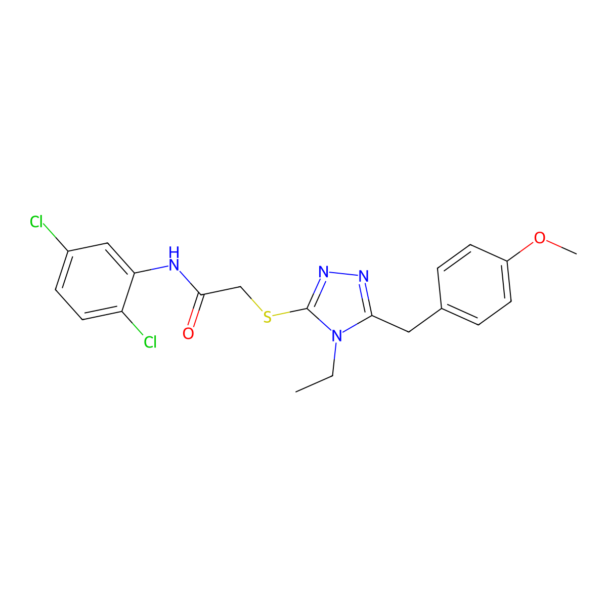N-(2,5-dichlorophenyl)-2-[[4-ethyl-5-[(4-methoxyphenyl)methyl]-1,2,4-triazol-3-yl]sulfanyl]acetamide molecular structure, CAS 693232-02-9