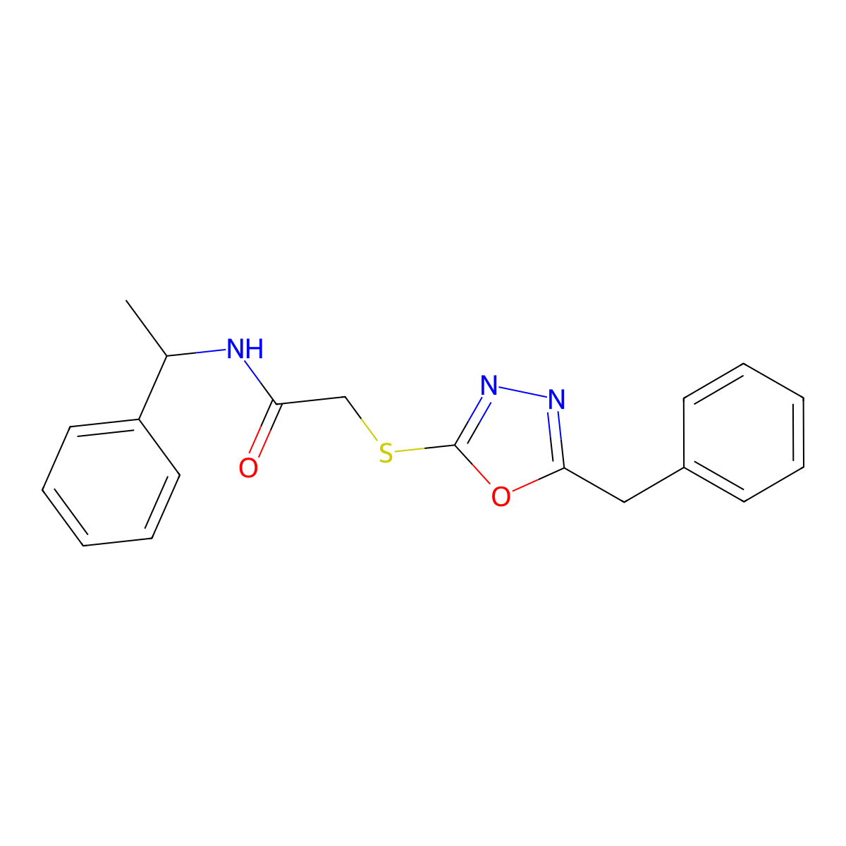 2-[(5-benzyl-1,3,4-oxadiazol-2-yl)sulfanyl]-N-(1-phenylethyl)acetamide molecular structure, CAS 693232-31-4