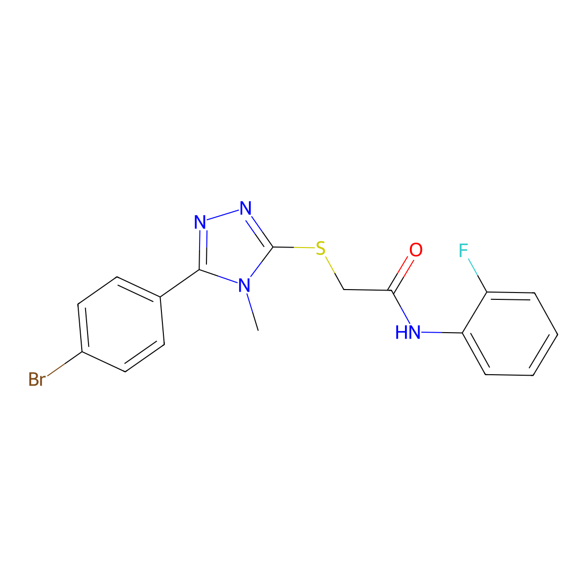2-[[5-(4-bromophenyl)-4-methyl-1,2,4-triazol-3-yl]sulfanyl]-N-(2-fluorophenyl)acetamide molecular structure, CAS 693232-39-2