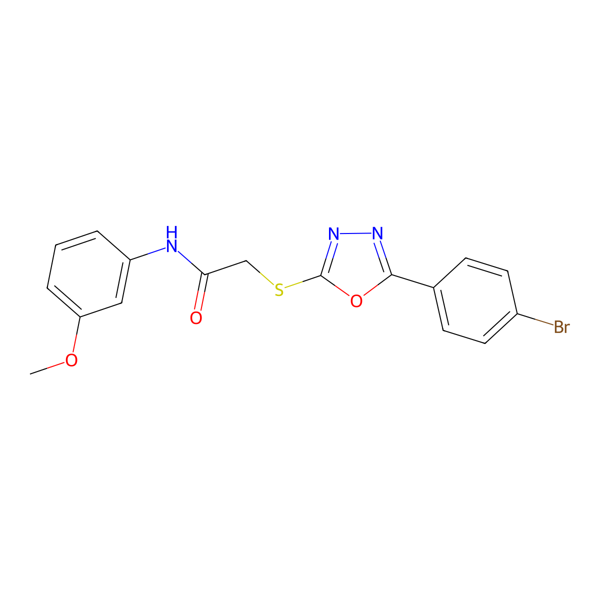 2-[[5-(4-bromophenyl)-1,3,4-oxadiazol-2-yl]sulfanyl]-N-(3-methoxyphenyl)acetamide molecular structure, CAS 693232-41-6