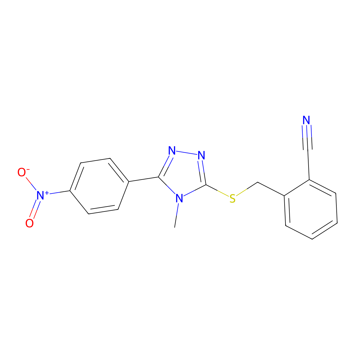 2-[[4-Methyl-5-(4-nitrophenyl)-1,2,4-triazol-3-yl]sulfanylmethyl]benzonitrile molecular structure, CAS 693232-47-2