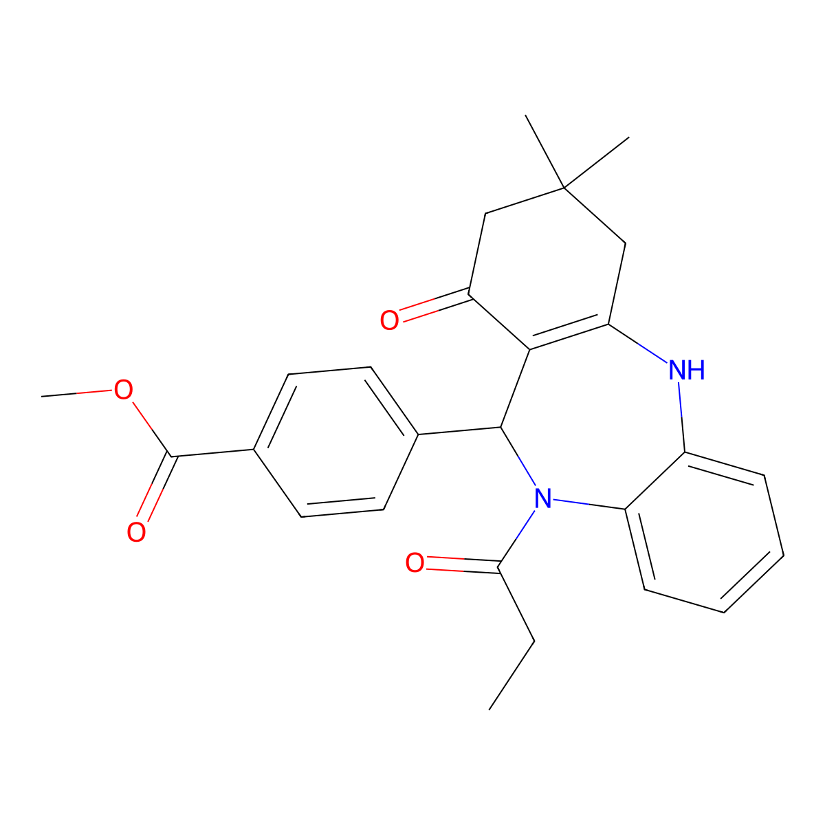methyl 4-(1-hydroxy-3,3-dimethyl-10-propanoyl-3,4,10,11-tetrahydro-2H-dibenzo[b,e][1,4]diazepin-11-yl)benzoate molecular structure, CAS 693232-53-0