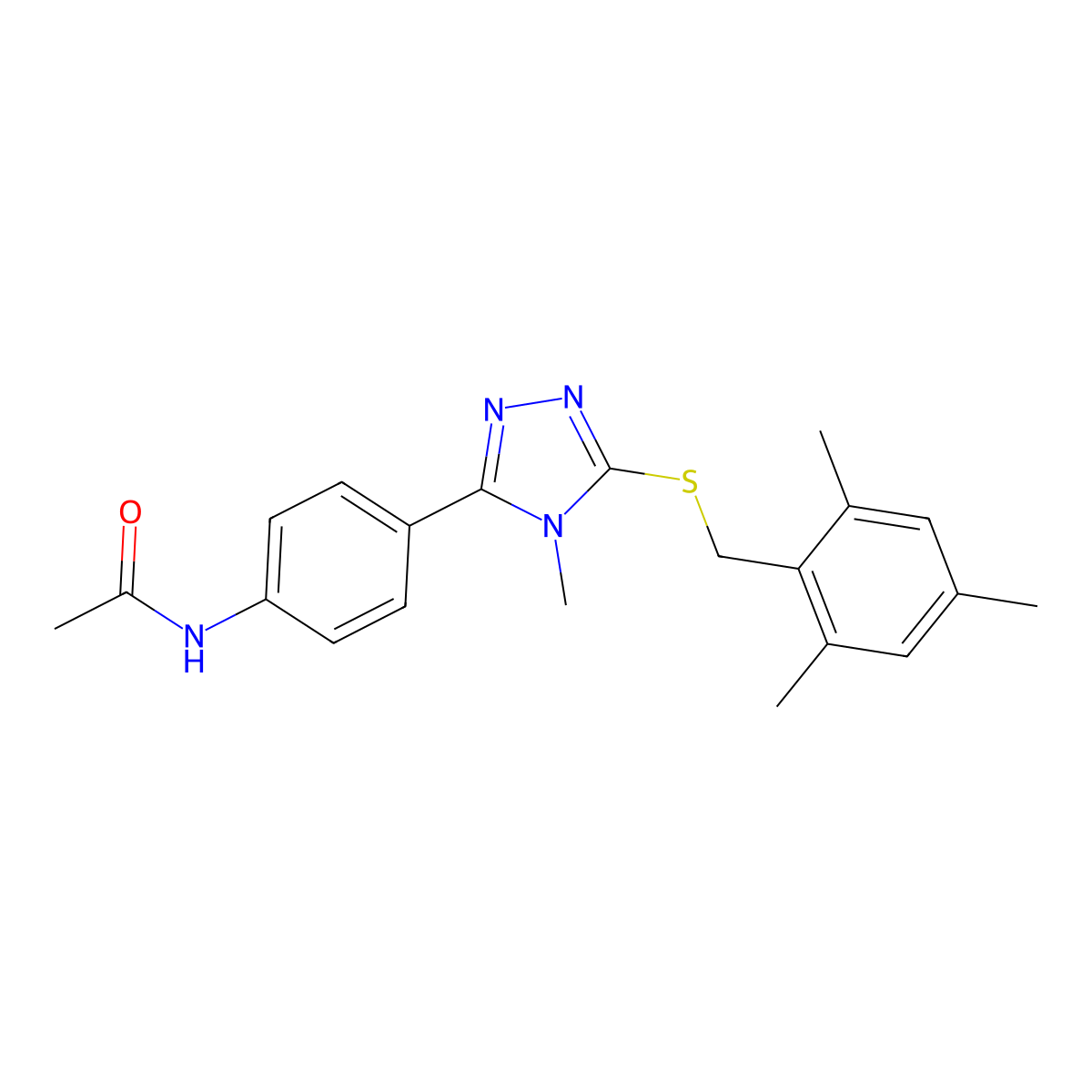 N-[4-[4-methyl-5-[(2,4,6-trimethylphenyl)methylsulfanyl]-1,2,4-triazol-3-yl]phenyl]acetamide molecular structure, CAS 693232-71-2