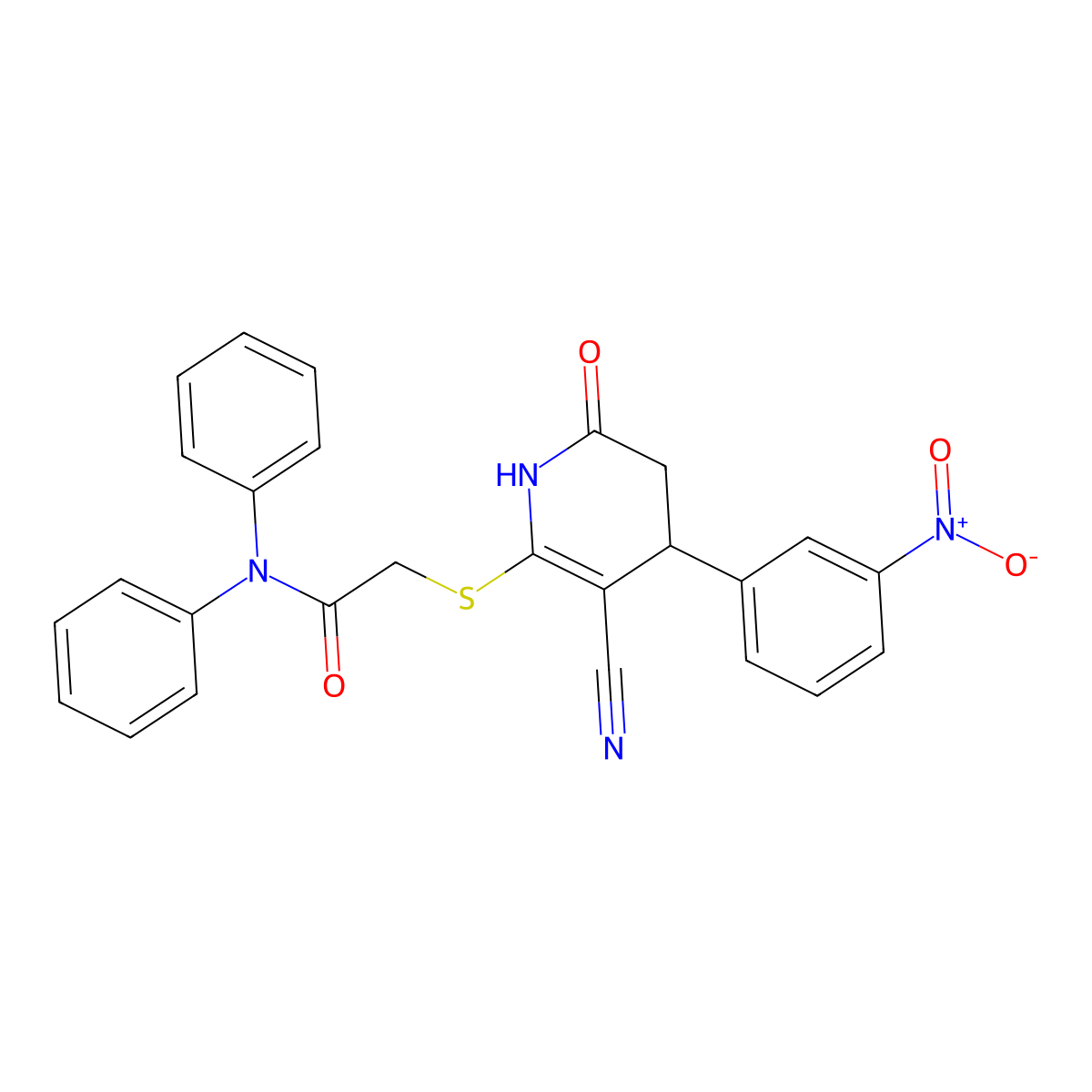 2-{[3-cyano-4-(3-nitrophenyl)-6-oxo-1,4,5,6-tetrahydropyridin-2-yl]sulfanyl}-N,N-diphenylacetamide molecular structure, CAS 693232-90-5