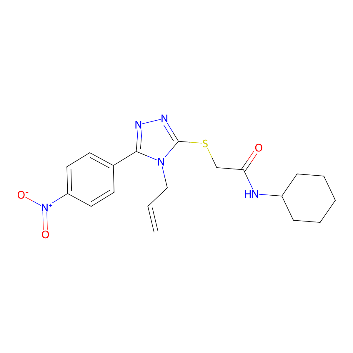 N-cyclohexyl-2-[[5-(4-nitrophenyl)-4-prop-2-enyl-1,2,4-triazol-3-yl]sulfanyl]acetamide molecular structure, CAS 693232-96-1