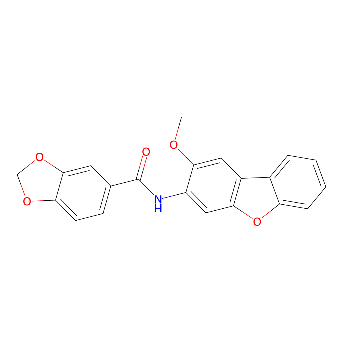 N-(2-methoxydibenzofuran-3-yl)-1,3-benzodioxole-5-carboxamide molecular structure, CAS 693233-15-7