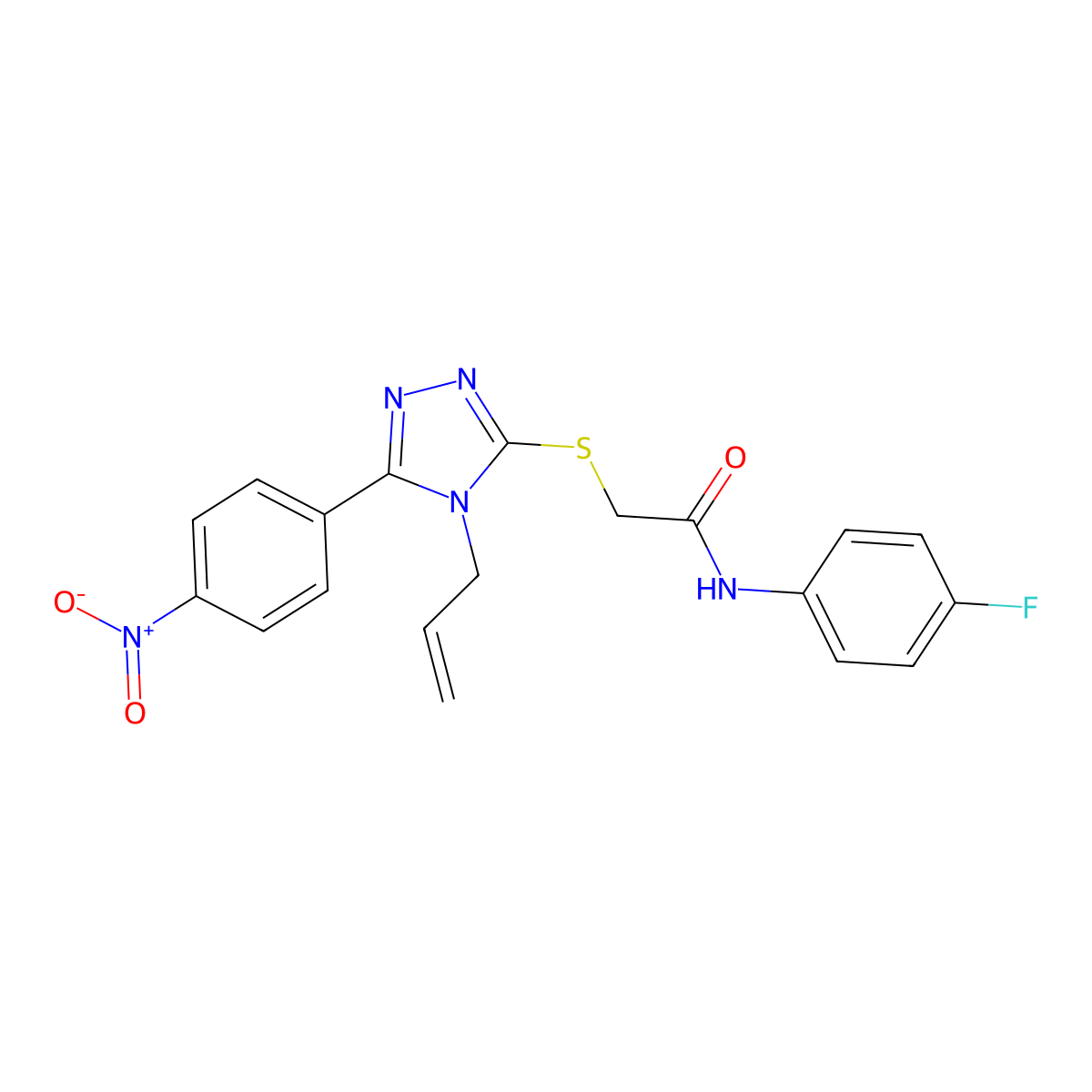 N-(4-fluorophenyl)-2-[[5-(4-nitrophenyl)-4-prop-2-enyl-1,2,4-triazol-3-yl]sulfanyl]acetamide molecular structure, CAS 693233-16-8