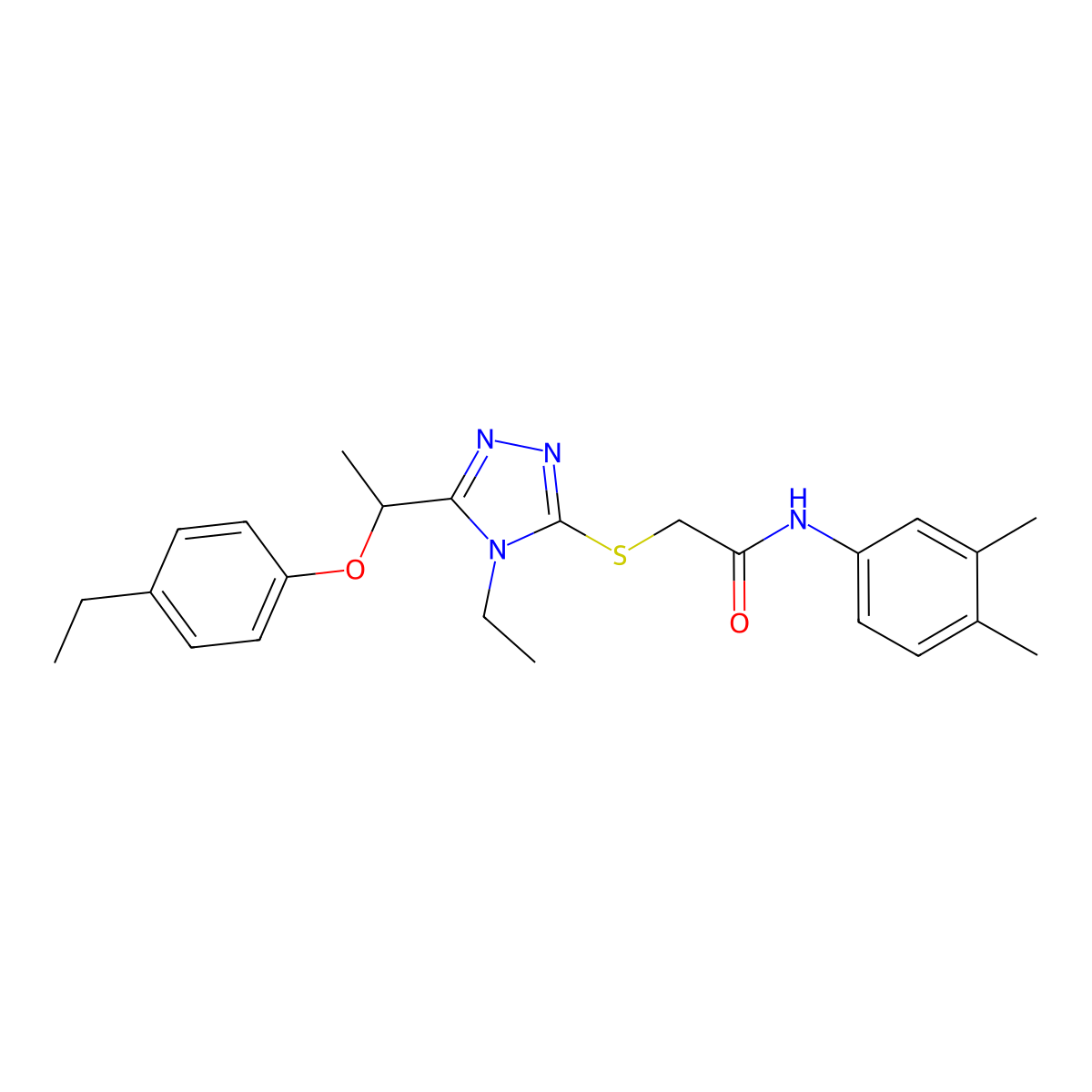N-(3,4-dimethylphenyl)-2-({4-ethyl-5-[1-(4-ethylphenoxy)ethyl]-4H-1,2,4-triazol-3-yl}sulfanyl)acetamide molecular structure, CAS 693233-48-6