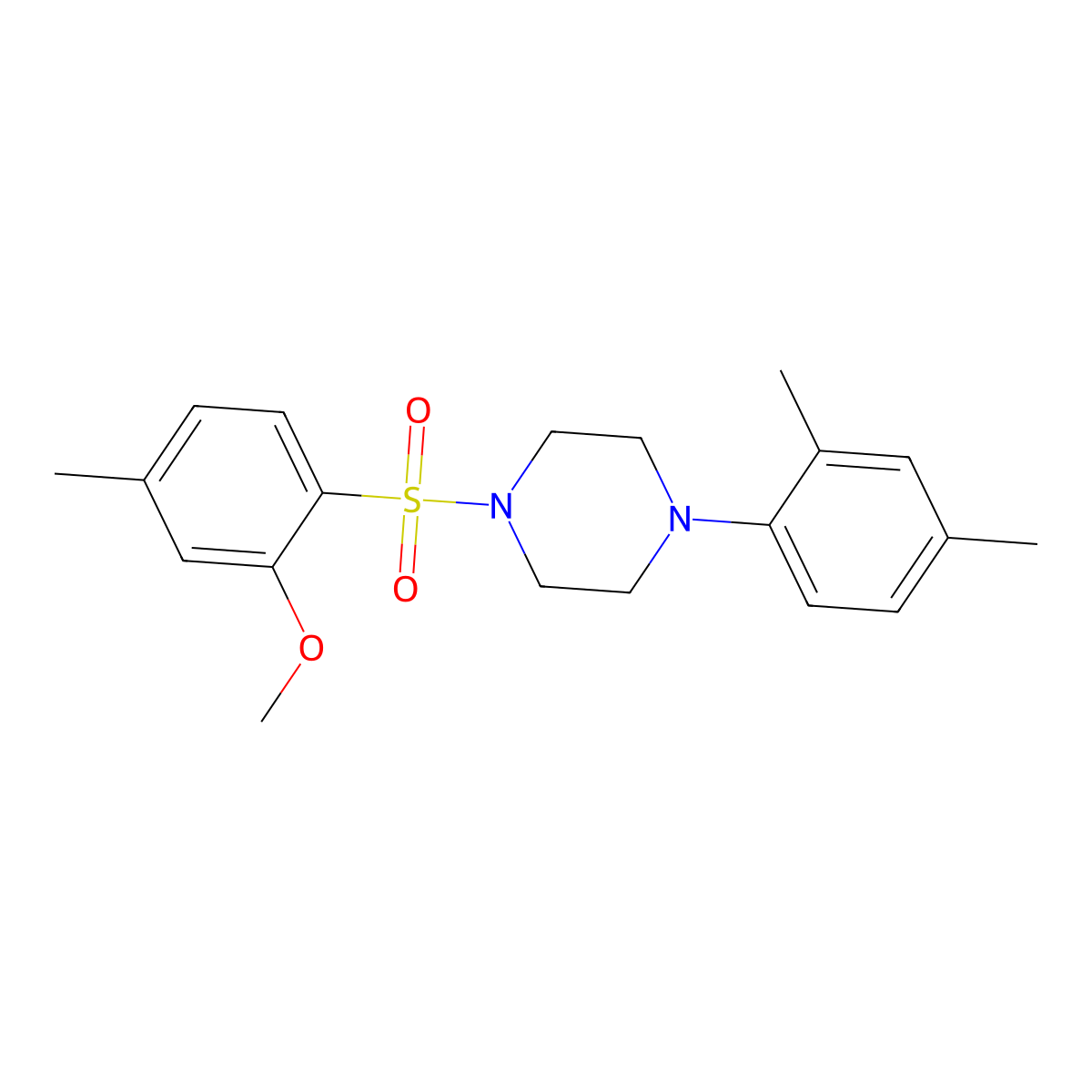 1-(2,4-Dimethylphenyl)-4-((2-methoxy-4-methylphenyl)sulfonyl)piperazine molecular structure, CAS 693233-70-4