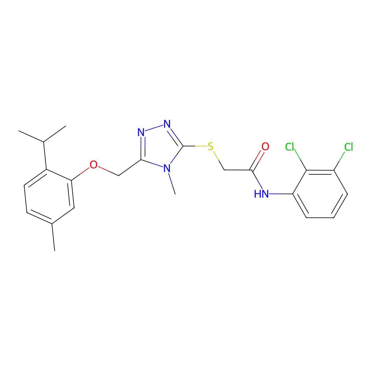 N-(2,3-dichlorophenyl)-2-[[4-methyl-5-[(5-methyl-2-propan-2-ylphenoxy)methyl]-1,2,4-triazol-3-yl]sulfanyl]acetamide molecular structure, CAS 693233-75-9