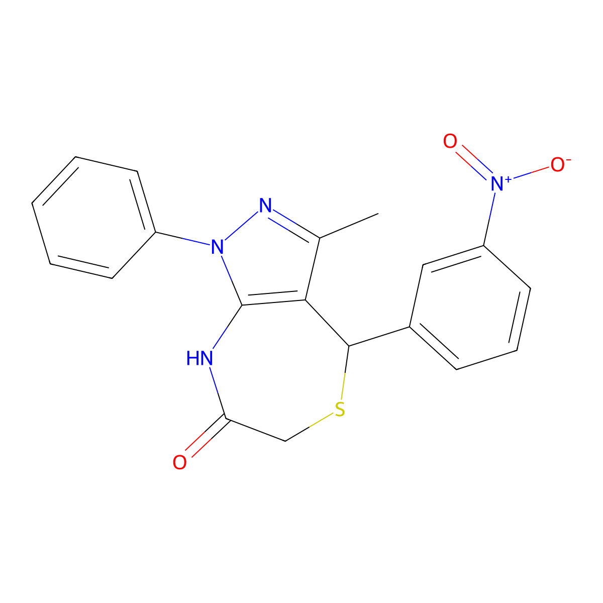 3-methyl-4-(3-nitrophenyl)-1-phenyl-4,8-dihydro-1H-pyrazolo[3,4-e][1,4]thiazepin-7(6H)-one molecular structure, CAS 693233-81-7