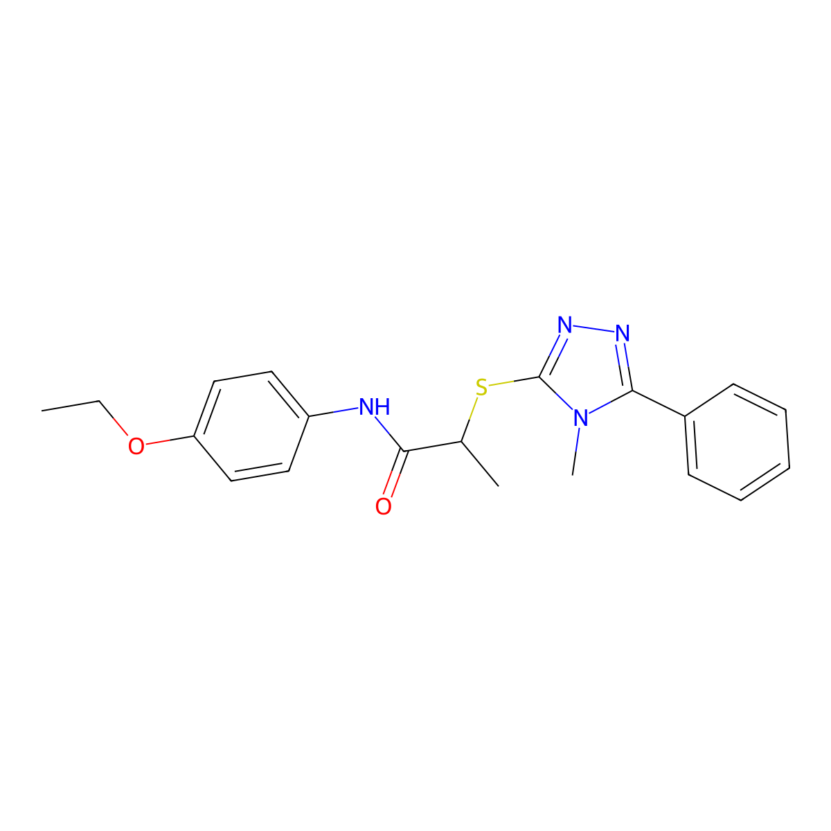 N-(4-ethoxyphenyl)-2-[(4-methyl-5-phenyl-1,2,4-triazol-3-yl)sulfanyl]propanamide molecular structure, CAS 693233-84-0