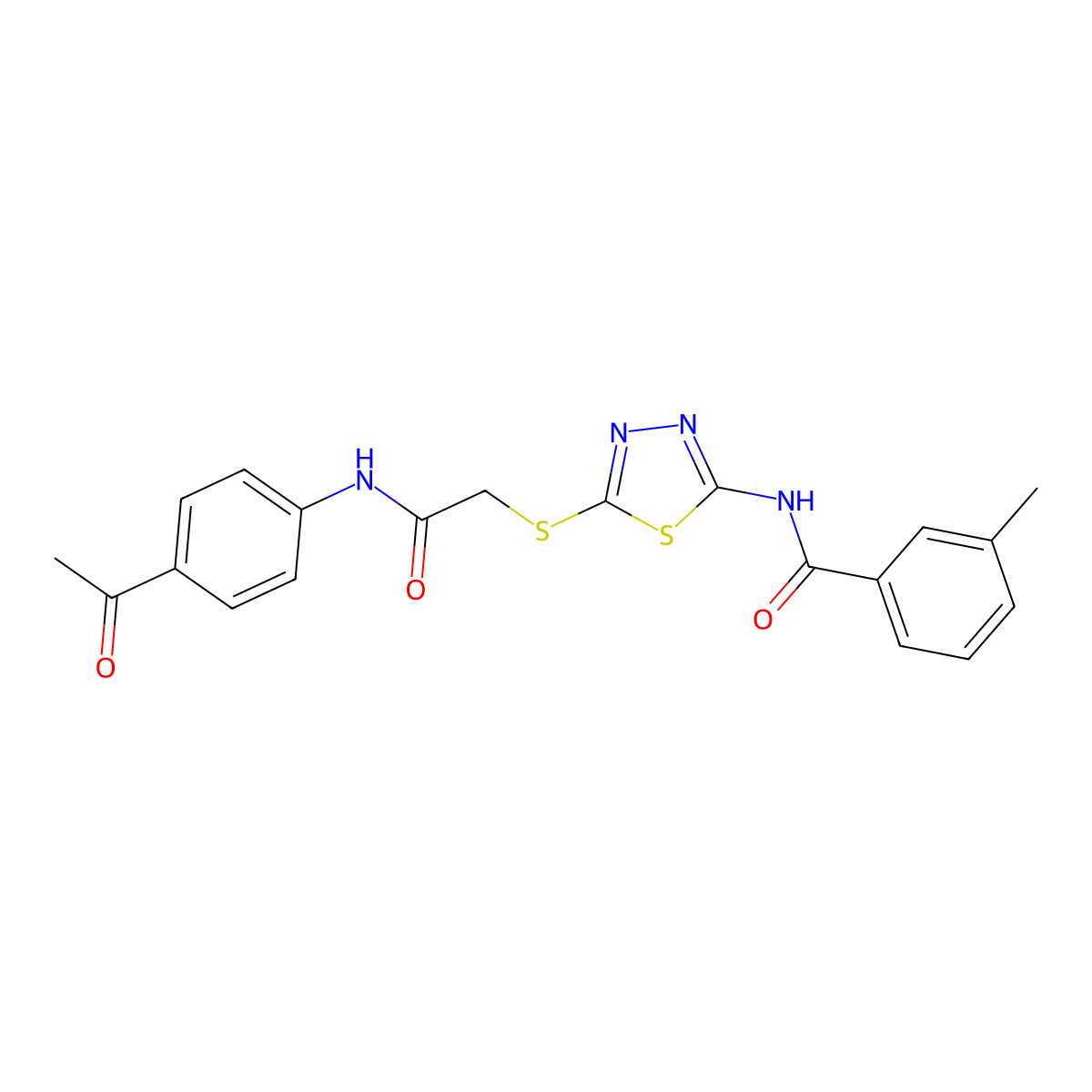 N-[5-[2-(4-acetylanilino)-2-oxoethyl]sulfanyl-1,3,4-thiadiazol-2-yl]-3-methylbenzamide molecular structure, CAS 693233-89-5