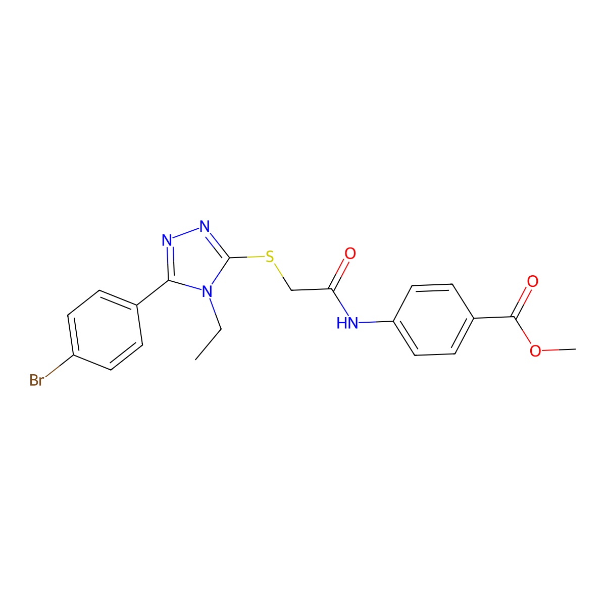 methyl 4-[({[5-(4-bromophenyl)-4-ethyl-4H-1,2,4-triazol-3-yl]sulfanyl}acetyl)amino]benzoate molecular structure, CAS 693234-03-6