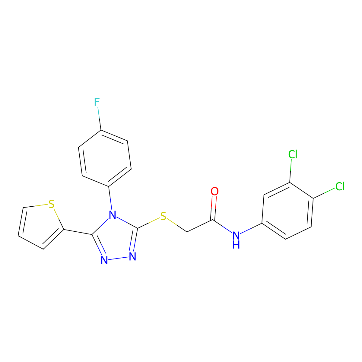 N-(3,4-dichlorophenyl)-2-{[4-(4-fluorophenyl)-5-(thiophen-2-yl)-4H-1,2,4-triazol-3-yl]sulfanyl}acetamide molecular structure, CAS 693234-22-9
