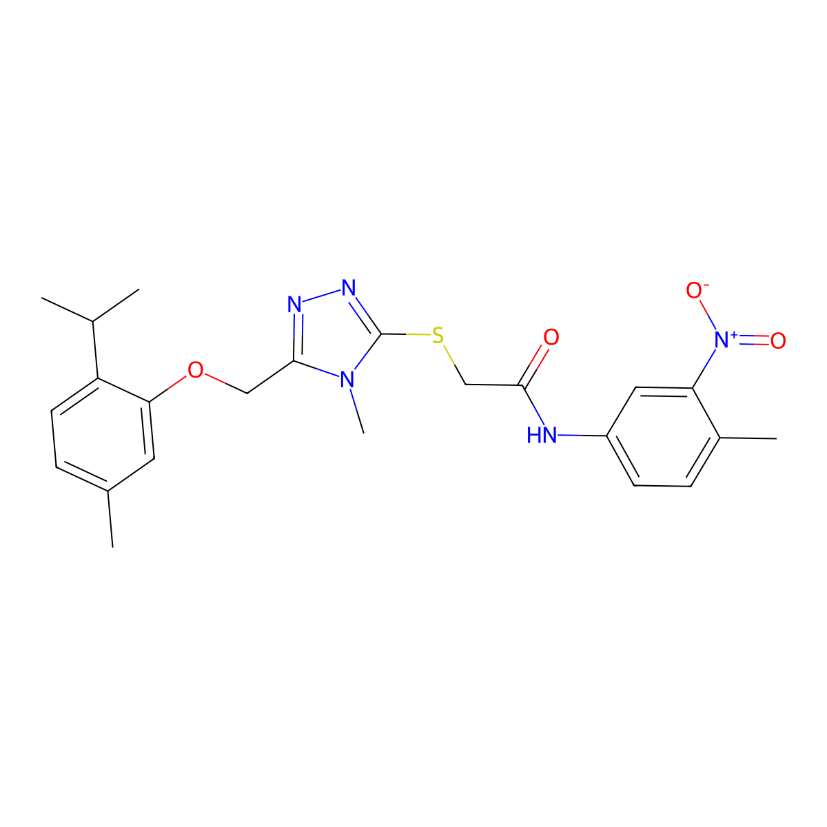 2-[[4-methyl-5-[(5-methyl-2-propan-2-ylphenoxy)methyl]-1,2,4-triazol-3-yl]sulfanyl]-N-(4-methyl-3-nitrophenyl)acetamide molecular structure, CAS 693234-28-5
