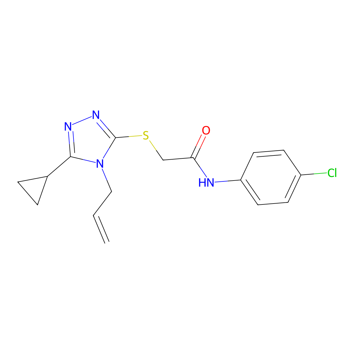 N-(4-chlorophenyl)-2-[(5-cyclopropyl-4-prop-2-enyl-1,2,4-triazol-3-yl)sulfanyl]acetamide molecular structure, CAS 693234-36-5