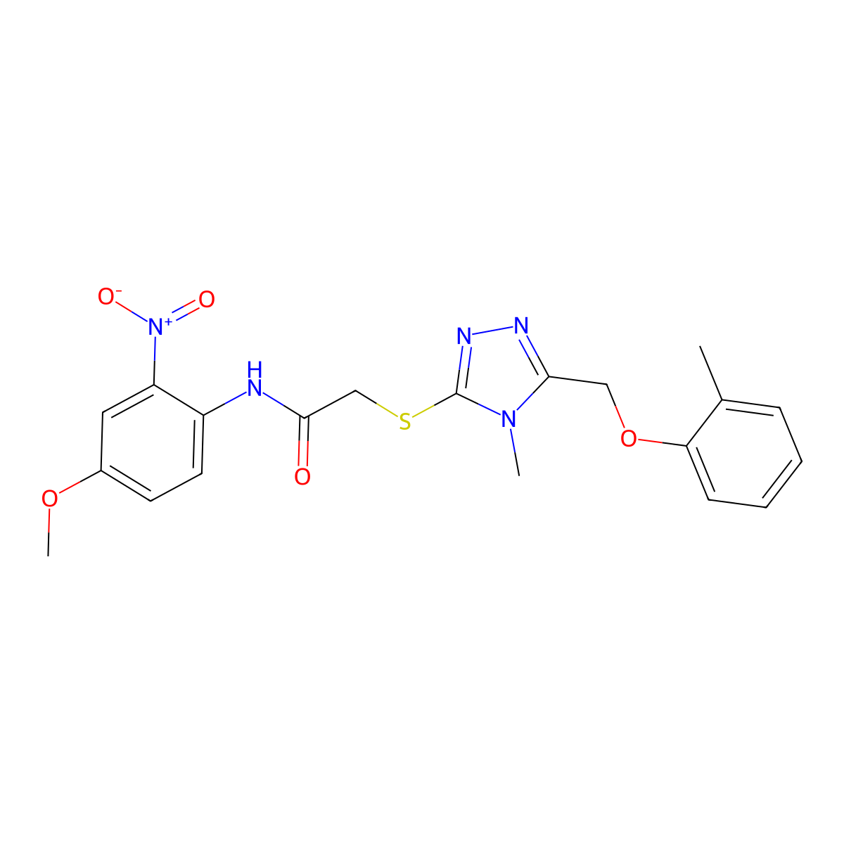 N-(4-methoxy-2-nitrophenyl)-2-[[4-methyl-5-[(2-methylphenoxy)methyl]-1,2,4-triazol-3-yl]sulfanyl]acetamide molecular structure, CAS 693234-40-1