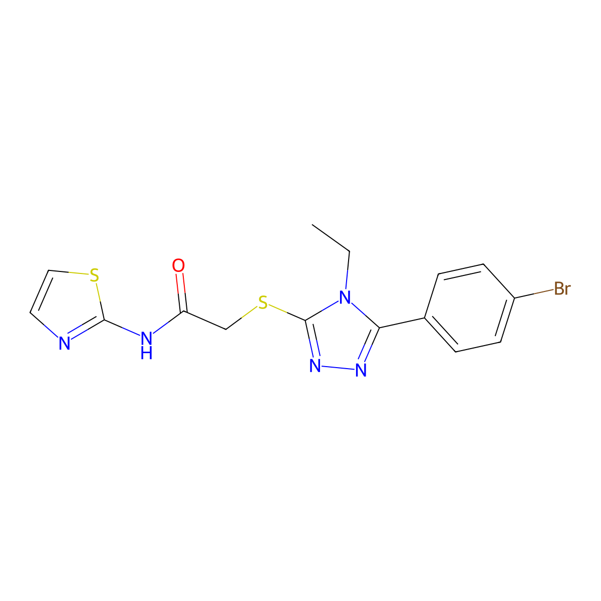 2-[[5-(4-bromophenyl)-4-ethyl-1,2,4-triazol-3-yl]sulfanyl]-N-(1,3-thiazol-2-yl)acetamide molecular structure, CAS 693234-44-5