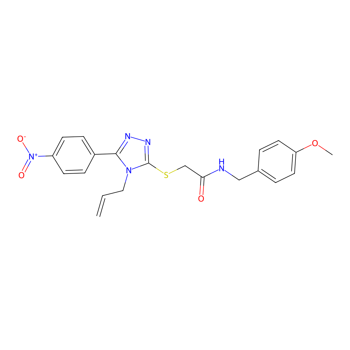 N-[(4-methoxyphenyl)methyl]-2-[[5-(4-nitrophenyl)-4-prop-2-enyl-1,2,4-triazol-3-yl]sulfanyl]acetamide molecular structure, CAS 693234-54-7