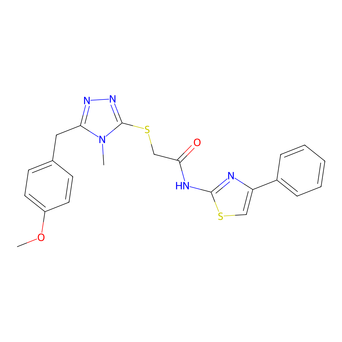 2-[[5-[(4-methoxyphenyl)methyl]-4-methyl-1,2,4-triazol-3-yl]sulfanyl]-N-(4-phenyl-1,3-thiazol-2-yl)acetamide molecular structure, CAS 693234-72-9