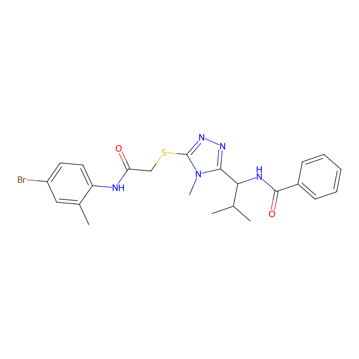 N-[1-[5-[2-(4-bromo-2-methylanilino)-2-oxoethyl]sulfanyl-4-methyl-1,2,4-triazol-3-yl]-2-methylpropyl]benzamide molecular structure, CAS 693234-78-5
