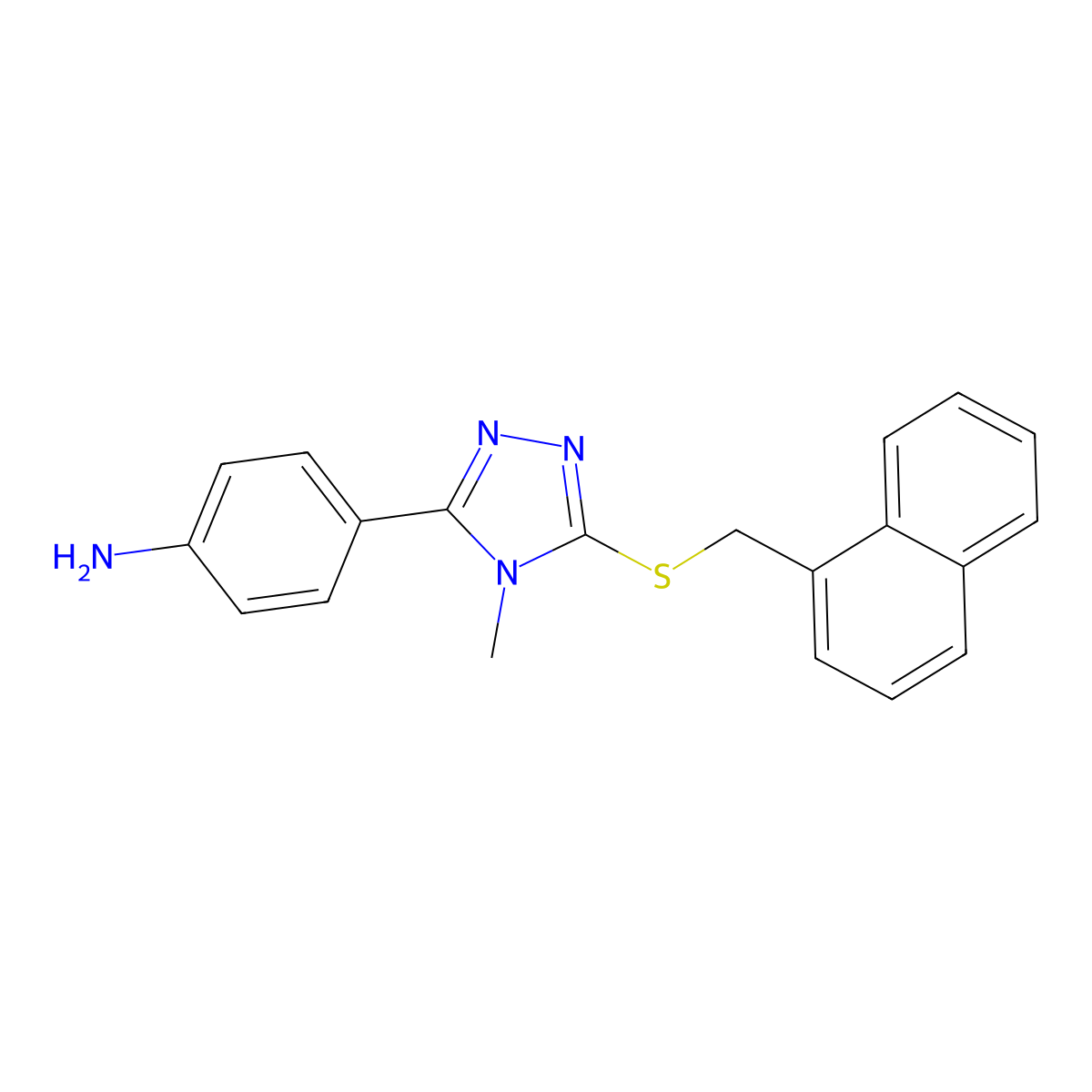 4-[4-Methyl-5-(naphthalen-1-ylmethylsulfanyl)-1,2,4-triazol-3-yl]aniline molecular structure, CAS 693234-79-6