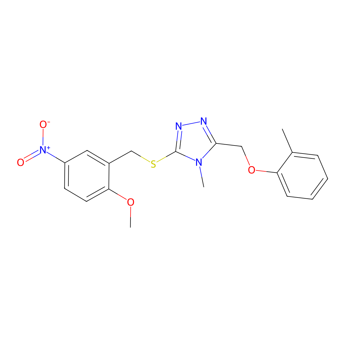 3-[(2-Methoxy-5-nitrophenyl)methylsulfanyl]-4-methyl-5-[(2-methylphenoxy)methyl]-1,2,4-triazole molecular structure, CAS 693234-85-4