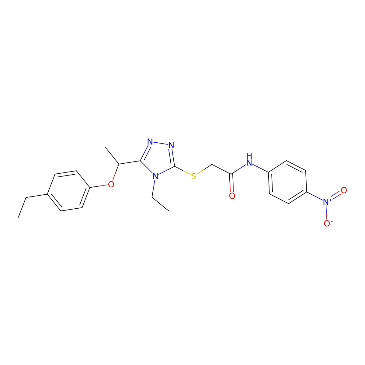 2-[[4-ethyl-5-[1-(4-ethylphenoxy)ethyl]-1,2,4-triazol-3-yl]sulfanyl]-N-(4-nitrophenyl)acetamide molecular structure, CAS 693234-86-5
