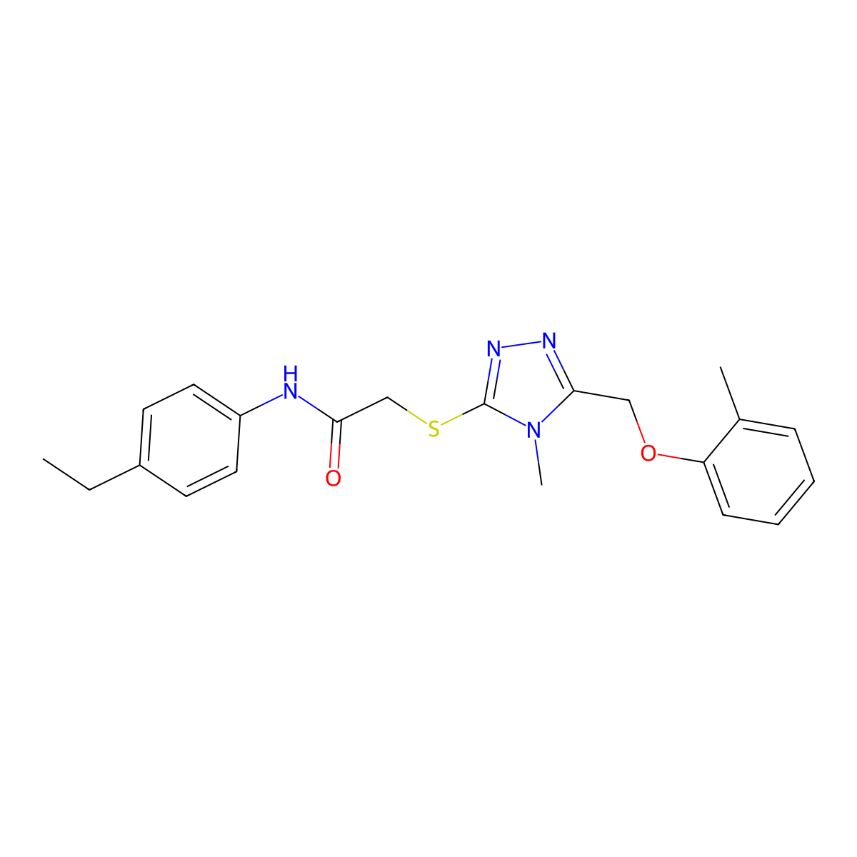 N-(4-ethylphenyl)-2-[[4-methyl-5-[(2-methylphenoxy)methyl]-1,2,4-triazol-3-yl]sulfanyl]acetamide molecular structure, CAS 693234-93-4