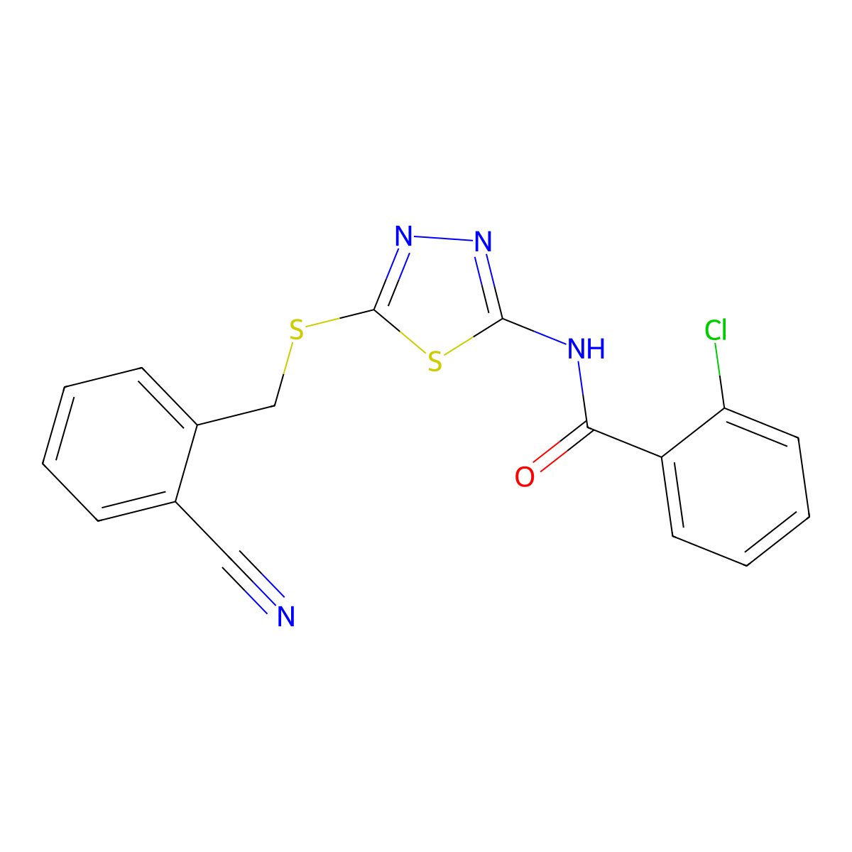 2-chloro-N-{5-[(2-cyanobenzyl)sulfanyl]-1,3,4-thiadiazol-2-yl}benzamide molecular structure, CAS 693235-03-9