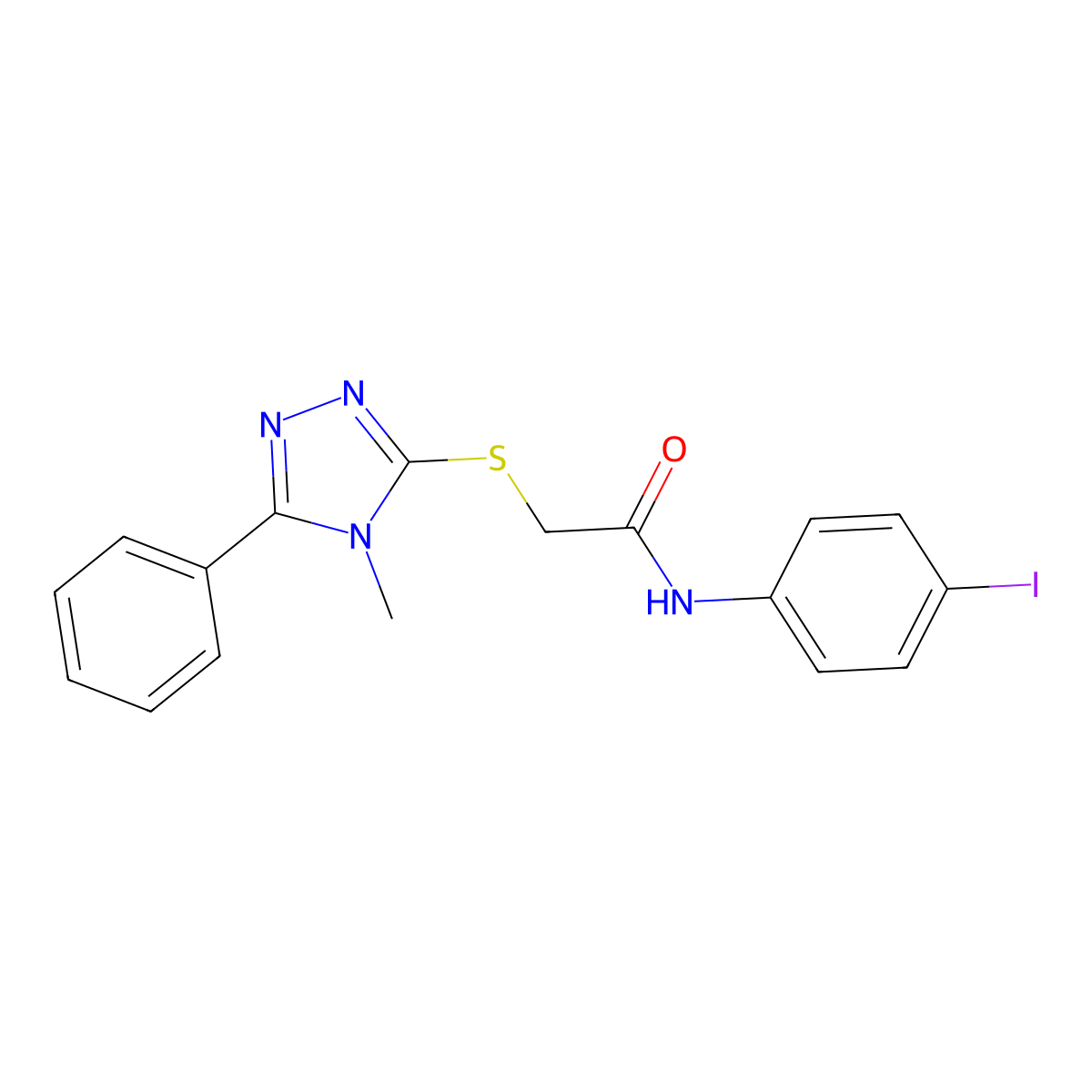 N-(4-iodophenyl)-2-[(4-methyl-5-phenyl-1,2,4-triazol-3-yl)sulfanyl]acetamide molecular structure, CAS 693235-74-4