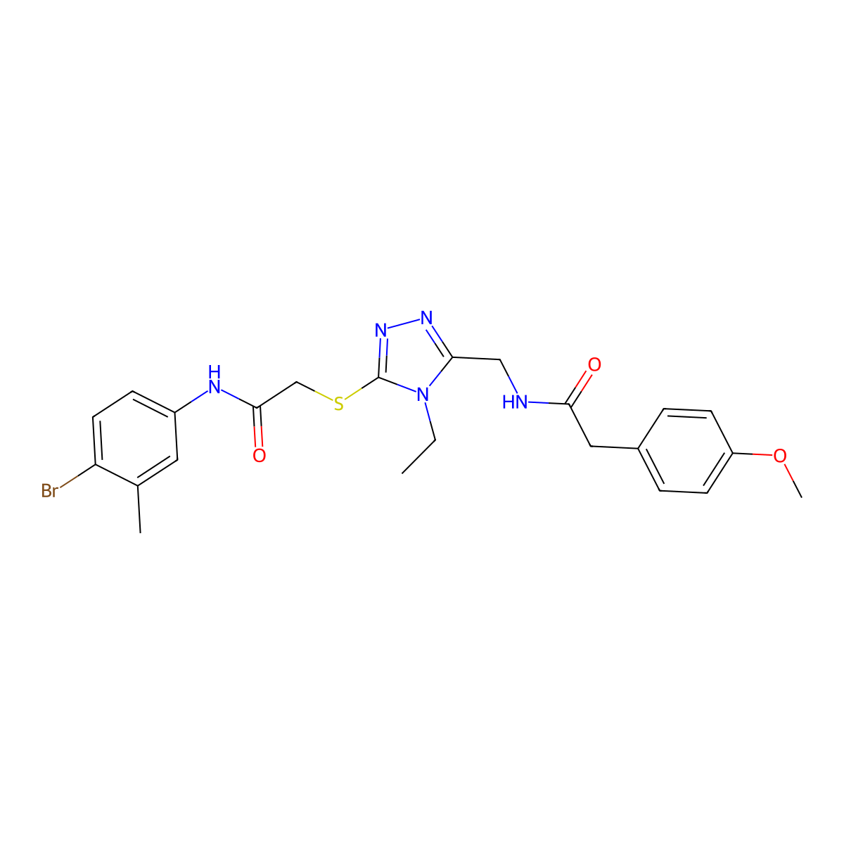N-(4-bromo-3-methylphenyl)-2-{[4-ethyl-5-({[(4-methoxyphenyl)acetyl]amino}methyl)-4H-1,2,4-triazol-3-yl]sulfanyl}acetamide molecular structure, CAS 693235-77-7