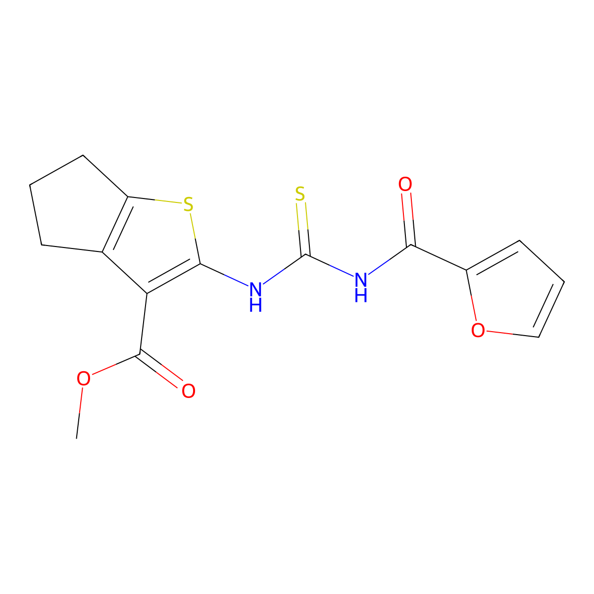 methyl 2-(furan-2-carbonylcarbamothioylamino)-5,6-dihydro-4H-cyclopenta[b]thiophene-3-carboxylate molecular structure, CAS 693235-79-9